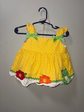 Good Lad Yellow White Polka Dot Frog Flowers Embroidered Outfit Sleeveless 18 M